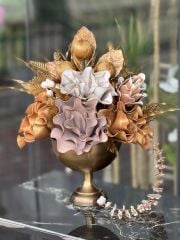 Yapay Çiçekli Antik Yuvarlak Vazo No:7