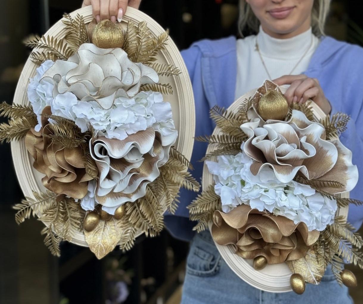 Yapay Çiçekli Ahşap Duvar Süsü No:31